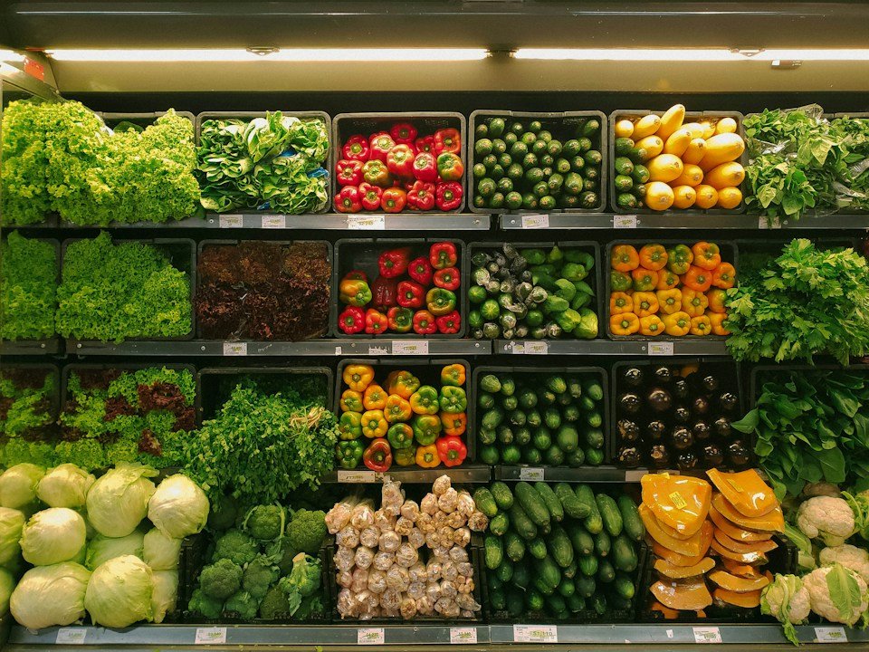 Retail grocery products arranged for shoppers